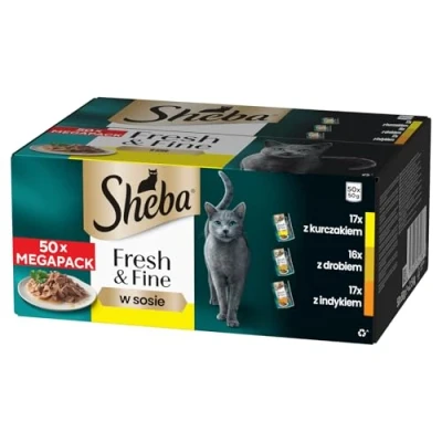 Afbeelding van 50x50g Met kip, gevogelte &amp; kalkoen in saus verse 2Fijne zakjes Sheba natvoer voor katten