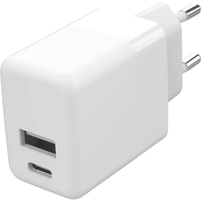 Afbeelding van Accezz USB C / A Oplader Adapter Snellader 20 Watt Fast Charger Lader wit