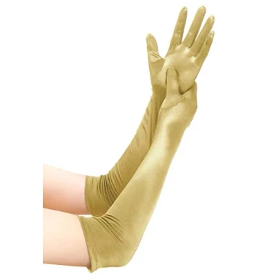 Afbeelding van EORUBE Long Opera satijnen handschoenen voor dames, ellebooglengte, glad, 20,5 cm, goud, één maat, Glad goud