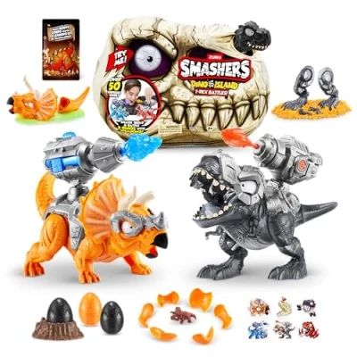 Afbeelding van Smashers Dino Island T Rex Battles by ZURU, Blue Triceratops, 50+ Verrassingen Boys Collectible Dinosaur Surprise Sand Compounds Discovery (Blue Triceratops)