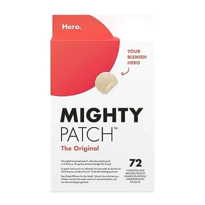 Afbeelding van Hero Mighty Patch Original hydrocolloïde nachtpleisters tegen acne absorbeert verontreinigingen van puistjes in 6 tot 8 uur &#039;s nachts doos met 72 patches