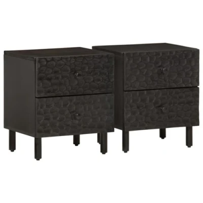 Afbeelding van Nachtkastjes 2 st 40x33x46 cm massief mangohout zwart
