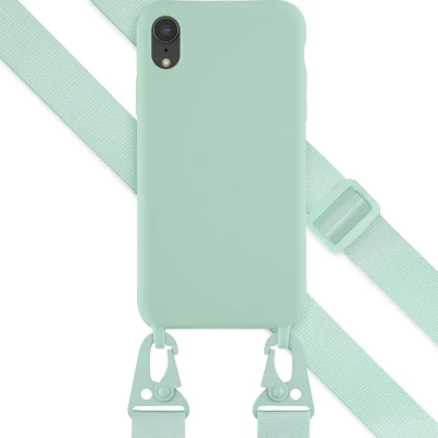 Afbeelding van Selencia hoesje Geschikt voor iPhone Xr met koord Siliconen afneembaar Turquoise