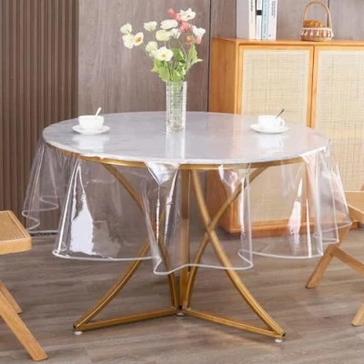 Afbeelding van A2ZWORLD Transparant rond tafelkleed van pvc, beschermend gelamineerd tafelkleed, waterdicht, gemakkelijk te reinigen (diameter 140 cm)