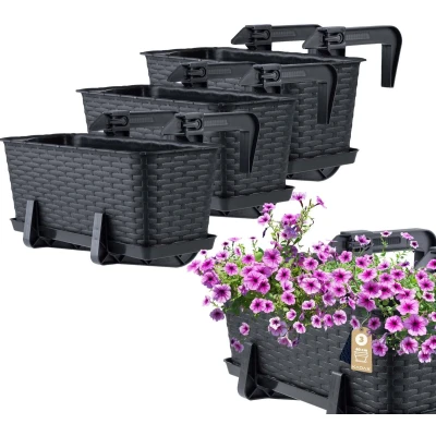 Afbeelding van KADAX Set van 3 bloembakken voor bloemen en kruiden, duurzaam kunststof, balkon (40 cm, antraciet)