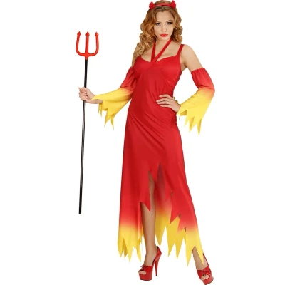 Afbeelding van Widmann Duivel Kostuum Fire Devil Duivelse Dame Vrouw Rood Large Halloween Verkleedkleding