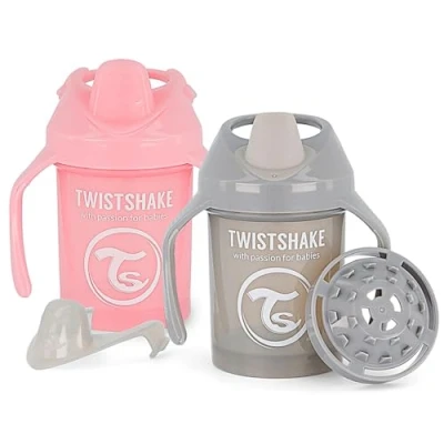 Afbeelding van Twistshake Set van 2 lekvrije mini bekers met zachte schenktuit en fruitmixer, 230 ml, leerbeker voor kinderen, BPA vrij, leerwaterfles kinderen