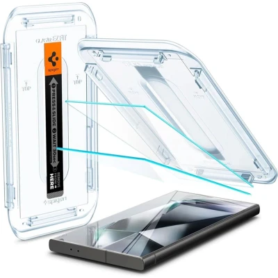 Afbeelding van screenprotector met Montage frame Geschikt voor Samsung Galaxy S24 Ultra 2 Pack Spigen