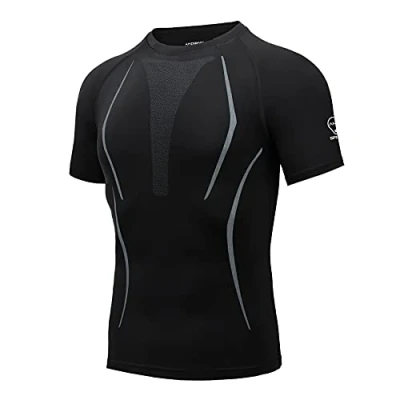 Afbeelding van AMZSPORT Compressieshirt met korte mouwen voor heren, sneldrogend, functioneel shirt, 112011 Zwart
