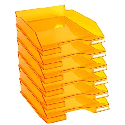 Afbeelding van Exacompta Ref. 113246D Set met 6 brievenbakjes COMBO MIDI Afmetingen 34,6 x 25,5 6,5 cm voor documenten in A4 formaat Kleur Oranje transparant glanzend