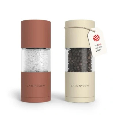 Afbeelding van LARS NYSØM &#039;Sjæl&#039; Peper en zoutmolen set Verstelbare maalgraad Roestvrijstaal Brick/Buttercream