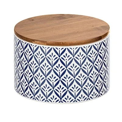 Afbeelding van Wenko 54097100 Lorca opbergdoos met bamboedeksel, inhoud: 0,75 l, keramiek, 14 x 8, 5 cm, blauw/wit