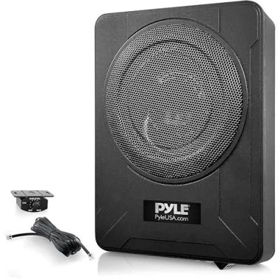 Afbeelding van Pyle Subwoofersysteem 600 Watt Compacte Actieve Onderzit Auto Subwoofer Ingebouwde Versterker Aangedreven met Lage en Hoge Nivea Invoeren Zwart