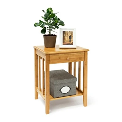 Afbeelding van Relaxdays bijzettafel met lade bamboe nachtkastje telefoontafel console tafeltje