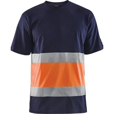 Image de T shirt haute visibilité col rond marine/orange fluorescent