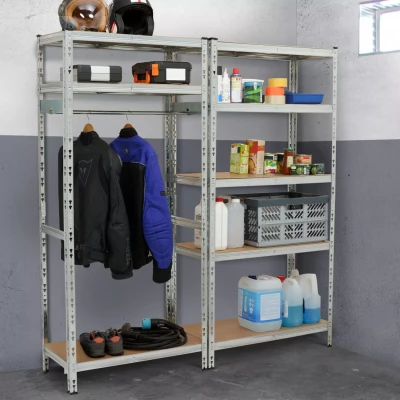 Image de Etagère modulable charges lourdes en métal 8 plateaux avec vestiaire H.180 cm