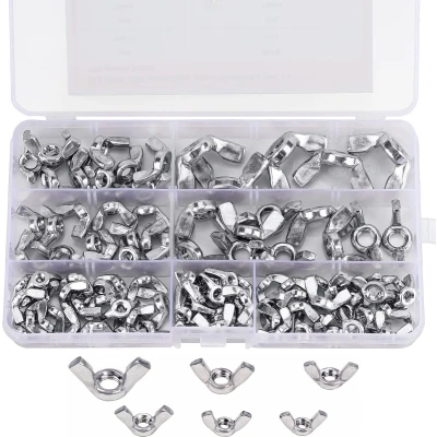 Afbeelding van Belle Vous Vlindermoeren Assortiment Set (100 Stuks) Metrische M3, M4, M5, M6, M8 en M10 Draad Maten 304 Roestvrij Stalen Bevestiger Schroeven Onderdelen Zilverkleur Vlindermoer Voor DIY
