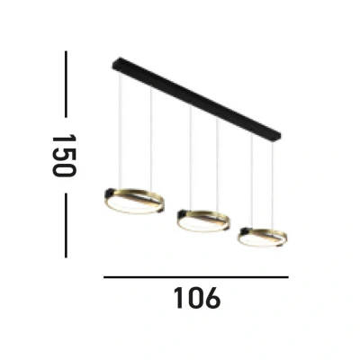 Afbeelding van Aerial LED hanglamp, 3 lamps, messing/zwart, staal