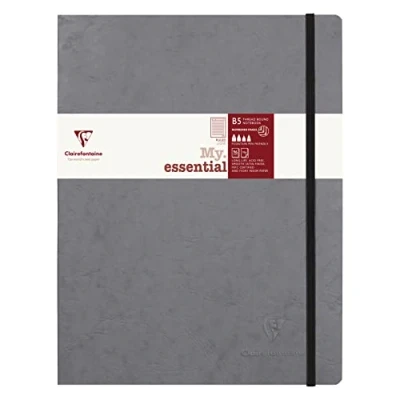 Afbeelding van Clairefontaine 794465C Collection Age Bag My.Essential gestikt elastisch notitieboek, grijs, B5, 19 x 25 cm, 192 genummerde pagina&#039;s, ivoorkleurig papier, 90 g, kartonnen omslag van glanzend ledernerf