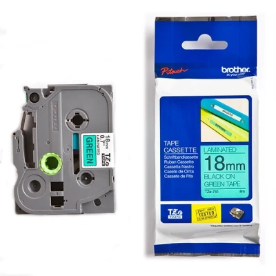 Image de P Touch 2400E Brother TZe 741 cassette à ruban 18 mm (d&#039;origine) noir sur vert