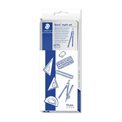 Afbeelding van Staedtler Meetkunde instrumenten Metalen potloodkoffer Kompas Stencil 45g driehoek 30/60 set Gum Potlood Puntenslijper Verdelers Heerser Gradenboog