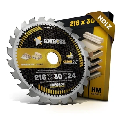 Afbeelding van AMBOSS WERKZEUGE® Hardmetalen cirkelzaagblad 216 x 30 mm Z24 wisseltanden voor hout zaagblad compatibel met Makita LS0816F. LS0815FLN Festool KS 60. SYM 70 Milwaukee MS