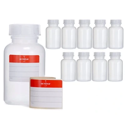 Afbeelding van Octopus 10 x 250 ml brede hals flessen van polyethyleen met lage dichtheid en schroefdop, lege voor chemicaliën, laboratoriumflessen dop als container