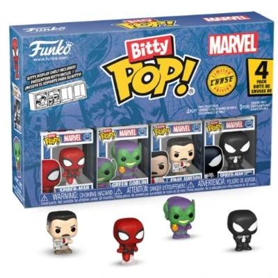 Afbeelding van Funko Bitty Pop! Spider Man 4pkE een mysterieus verrassingsminifiguur 0,9 inch (2,2 cm) Marvel Comics verzamelstrip inclusief stapelbaar tentoonstellingsrek