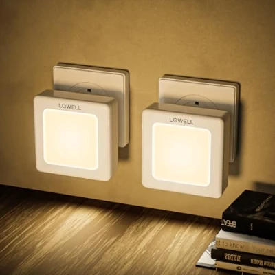 Afbeelding van LQWELL® Opvouwbaar nachtlampje met schemeringssensor, instelbare helderheid, automatisch contactlicht, warmwit oriëntatielicht voor kinderkamer hal (wit, 2 stuks)