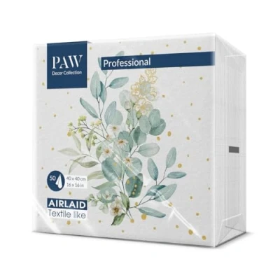 Afbeelding van PAW Serviette de Table Papier Airlaid (40 x 40 cm) I 50 Pièces Idéal pour Mariage, Baptême, Communion, Anniversaire Serviettes en Tissu Décoration Bouquet d&#039;Eucalyptus