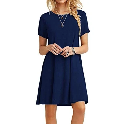 Afbeelding van MOLERANI Casual T shirt jurk met korte mouwen voor dames strand en zomer, Navy Blauw