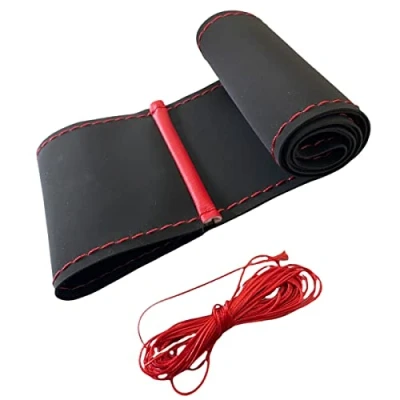 Afbeelding van akhan LB104 Stuurhoes 37 39 cm met veters, zwart, Alcantara rode naden