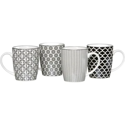 Afbeelding van Ritzenhoff &amp; Breker set van 4 koffiekopjes, porselein, wit en zwart, 8 x 10,50 cm
