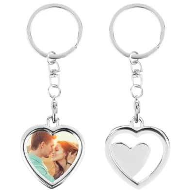 Afbeelding van RISVOWO Lot de 2 porte clés personnalisés avec photo, en forme cœur, pour couple, bricolage, voiture, cadeau petit ami, petite amie, maman, papa, Silbrig,