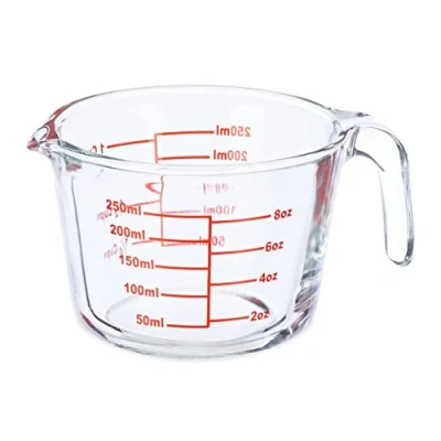 Afbeelding van Relaxdays maatbeker 250 ml glas maatkan maatstrepen litermaat transparant
