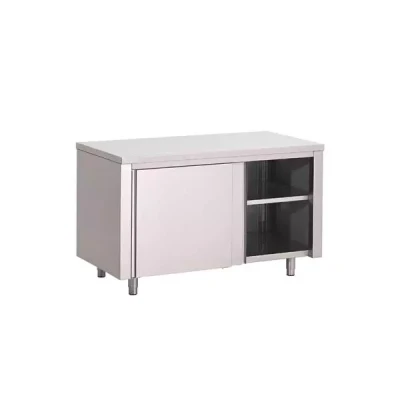 Afbeelding van Gastro M RVS werktafel met schuifdeuren 88x100x70cm