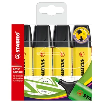 Image de STABILO Surligneur BOSS ORIGINAL Pochette x 4 surligneurs Jaune fluo