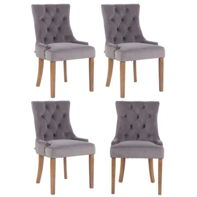 Image de CLP Lot de 4 Chaises salle à manger Aberdeen en Velours Piètement bois d&#039;hévéa , Gris/Antique clair