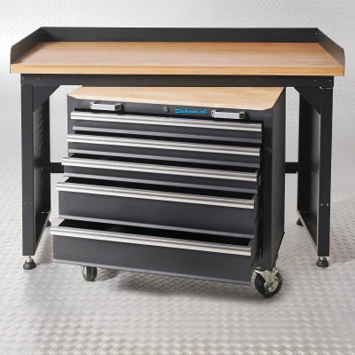 Afbeelding van Werkbank PRO met eiken werkblad en gereedschapswagen 150 cm