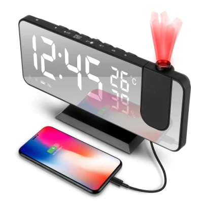 Afbeelding van tEEZErshop Wekker met projector, plafond, ochtendwekker 180 graden rotatie, FM radiowekker USB, led display, digitale wekker, 4 voudige helderheidsinstelling, snooze, temperatuur en luchtvochtigheid