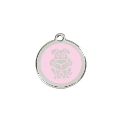 Afbeelding van Dog Pink roestvrijstalen hondenpenning small/klein dia. 2 cm RedDingo