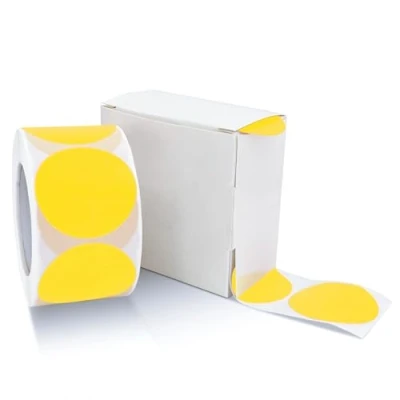 Afbeelding van Set van 500 ronde stickers 25 mm Geel Kleine kleefpunten Kleurcode Verwijderbare cirkelstickers Weerbestendig Met dispenserdoos