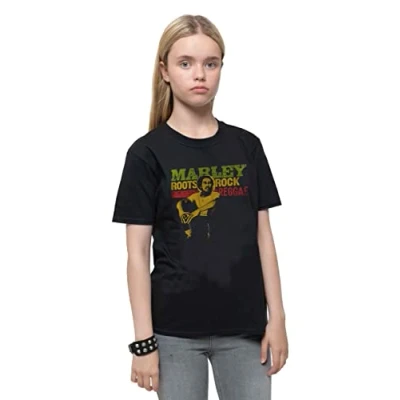 Afbeelding van Bob Marley Roots Rock Reggae T shirt voor jongens/meisjes, zwart.
