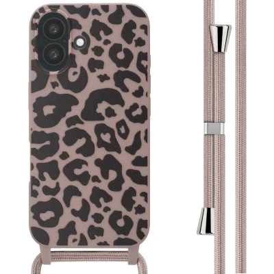 Afbeelding van imoshion hoesje Geschikt voor iPhone 16 met koord Siliconen design Meerkleurig / Animal Pink