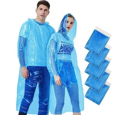 Afbeelding van Vicloon Waterdichte wegwerpponcho&#039;s, 5 delig, poncho, regenponcho, dames en heren, perfect voor campingfestivals wandelen, eenheidsmaat, Blauw