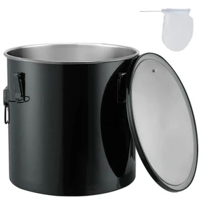 Image de VEVOR Collecte Huile et Graisse Usagées, 30 L, Fut de Récupération d&#039;Huile pour Friteuse en Inox, Récipient Transport avec Couvercle, Pinces Verrouillage, Sac Filtrant Cuisine, Noir
