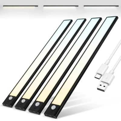 Afbeelding van Brendz Led Kastverlichting met Bewegingssensor, USB C Oplaadbare Strip, 3 Kleurtemperaturen, Dimbaar, Draadloos, Magnetische Verlichting voor Kasten, Gangen, Slaapkamers, 4 x 40cm, Zwart