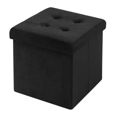 Afbeelding van WOLTU SH69sz Kruk, poef voor het opbergen van fluweel, opvouwbaar, 37,5 x 38 cm, zwart