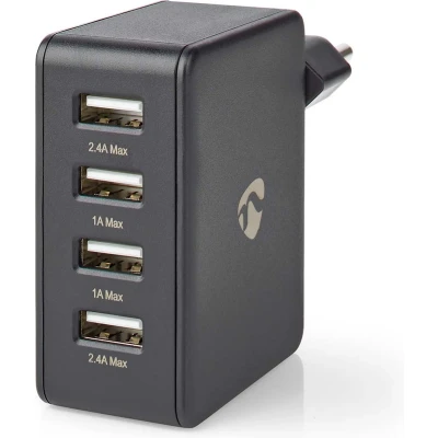 Afbeelding van USB A oplader Nedis 4 poorten (USB A, 24W, Zwart)