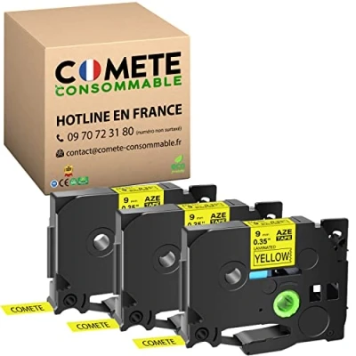 Afbeelding van Comete 3 tapes, compatibel met TZe 621 Tz Tze621 voor Brother P Touch PT D200 1010 1000 H100LB E100VP 9200 9400 95 00 stuks. 9600 9 mm x 8 M zwart op geel